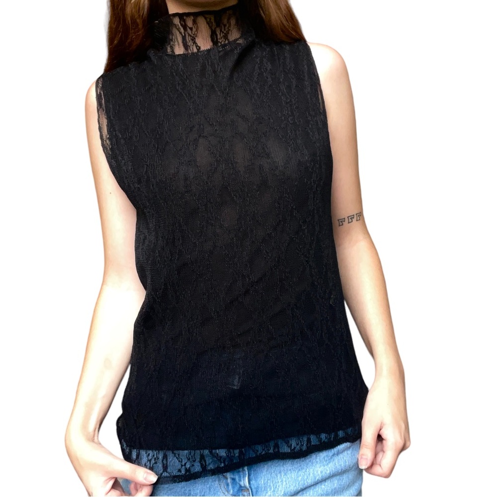 Vintage Y2K Lace Sheer Lace Mock Neck Witchcore Whimsygoth Coquette Tank Top